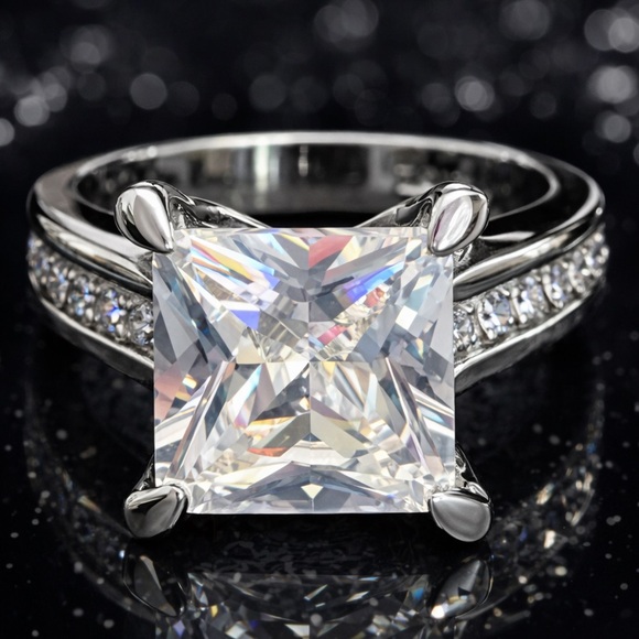 Fashion Jewelry Jewelry - 5ct radiant princess cut solitaire channel set CZ engagement ring band silver